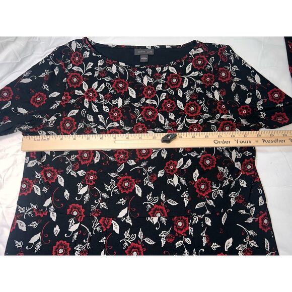 J. Jill Wearever Dress Size Small Black Red Floral Boat Neck Long-Sleeved 139041 - Picture 8 of 16